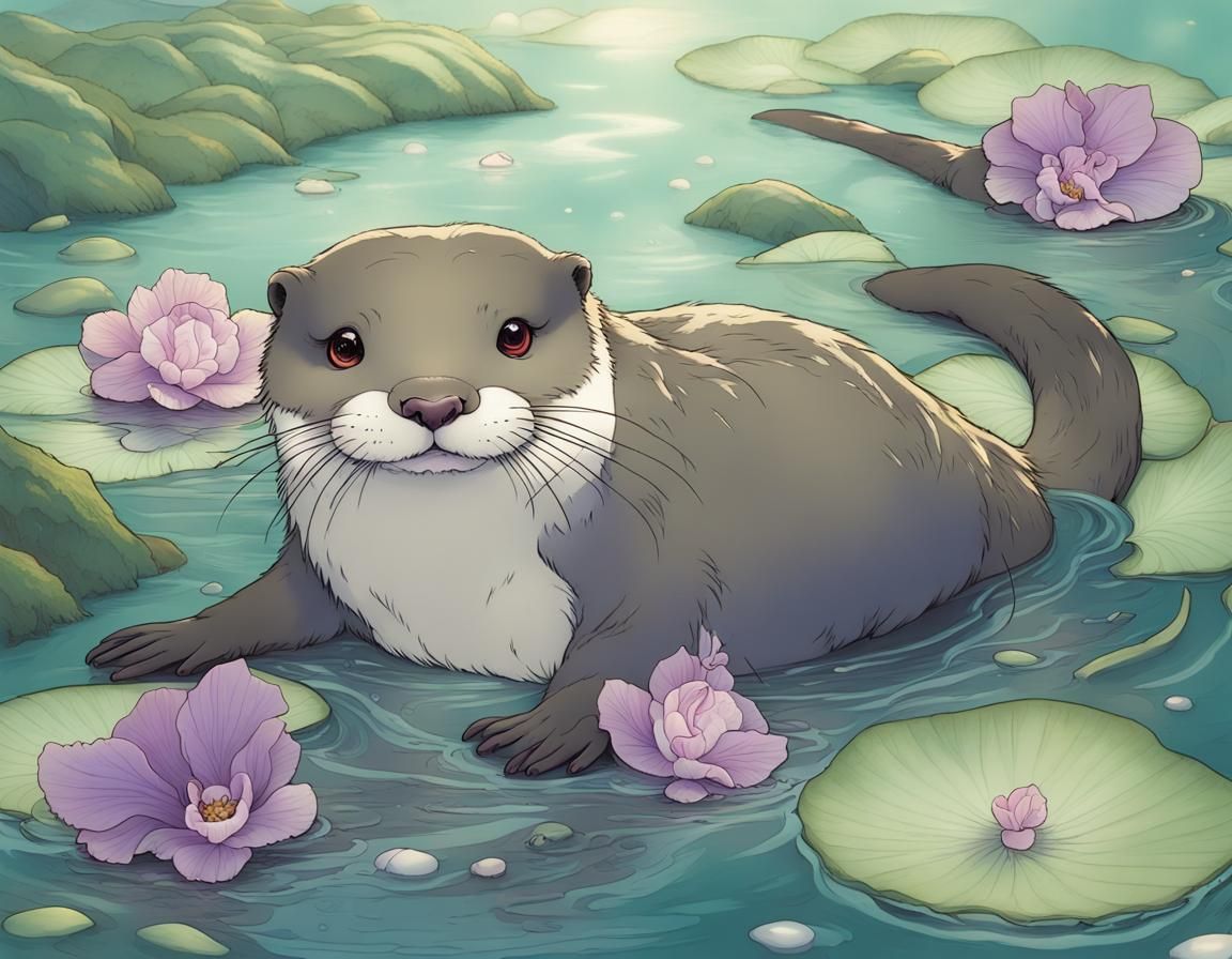 Opalescent Otters in an Otherworldly Orchid Garden