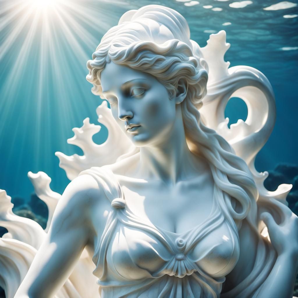 Underwater Marble Statue of Nude Woman