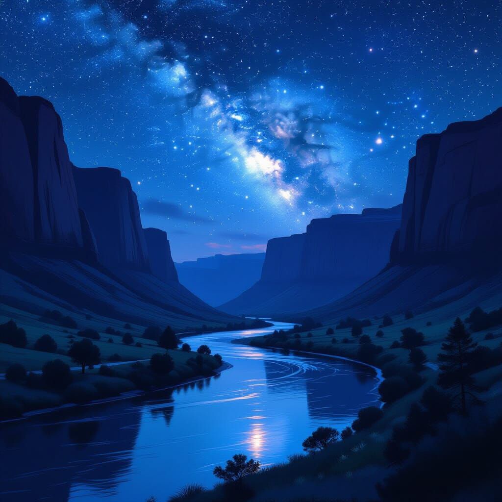 Galactic Canyon River in Dreamy Ethereal Style