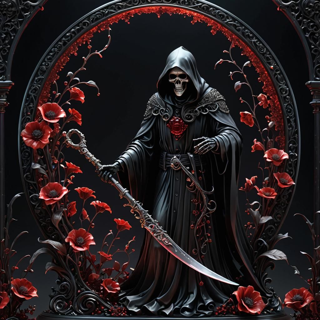 Crystal Grim Reaper with Bioluminescent Flowers