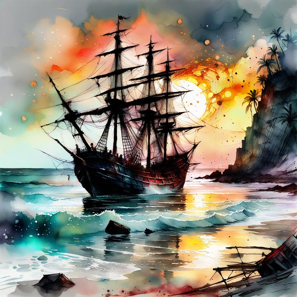 Pirate Treasures and Ships on Bloody Beach