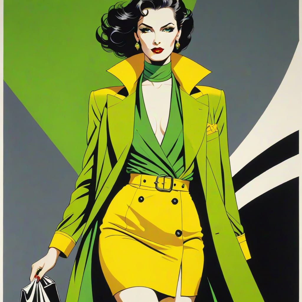 Glamorous Woman in Citrus Green Silkscreen Art