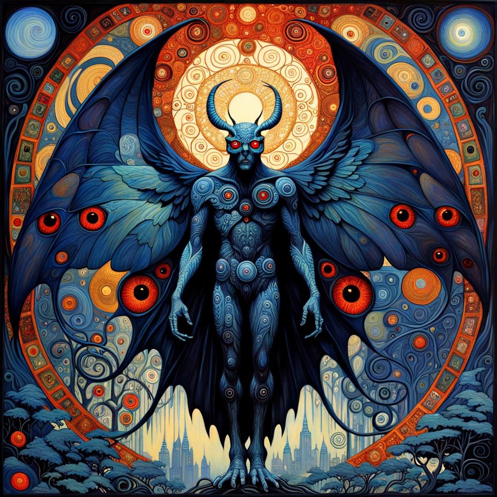 Mothman Art Nouveau Inspired Masterpiece