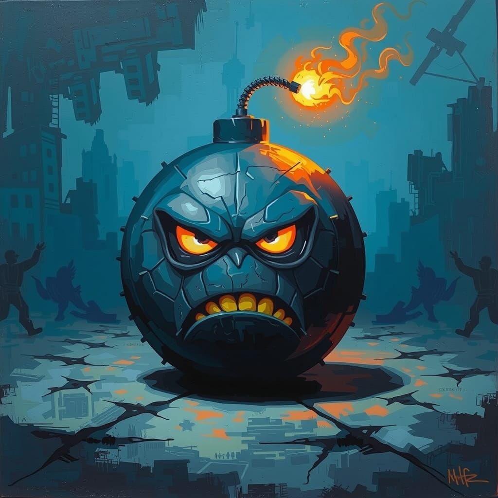 Grumpy Dog Urinating on Tire in Cold War Scene