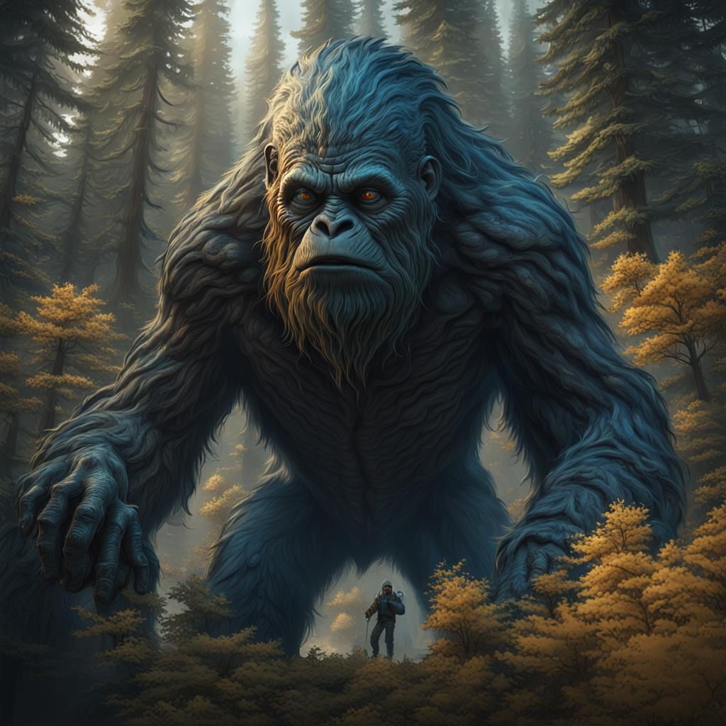 Sasquatch Selfie with Alien UFO in Detailed Painting