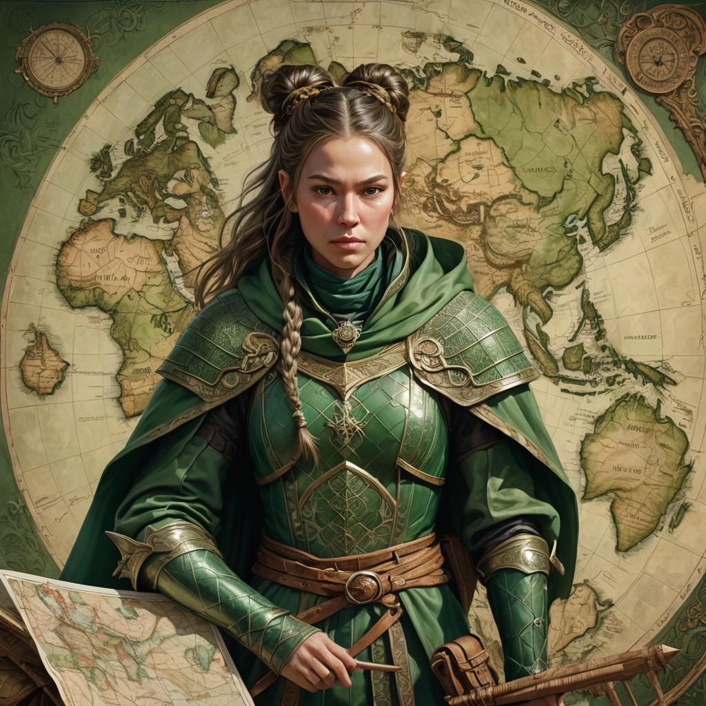 Fantasy Portrait of Armored Woman in Art Nouveau Style