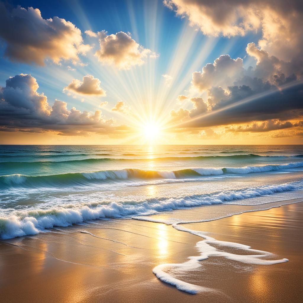 Beautiful Beach Sunset with Heavenly Sunshine