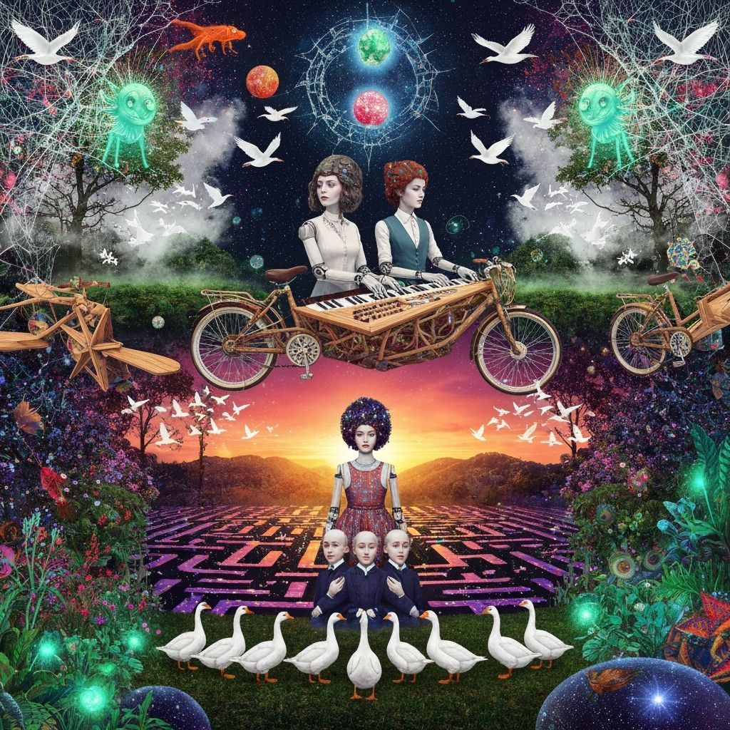 Surreal Collage of Mythical Creatures and Dreamlike Scenes