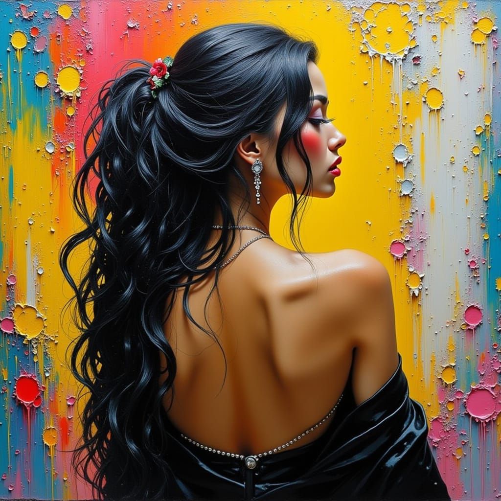 Latin Model with Colorful Paint Splash, Surreal Art