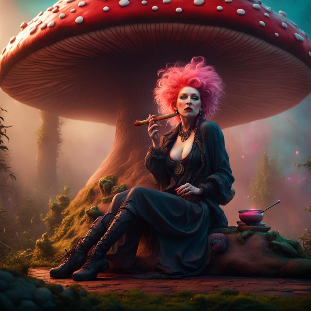 Surreal Mushroom Scene in Dark Fantasy Art Style