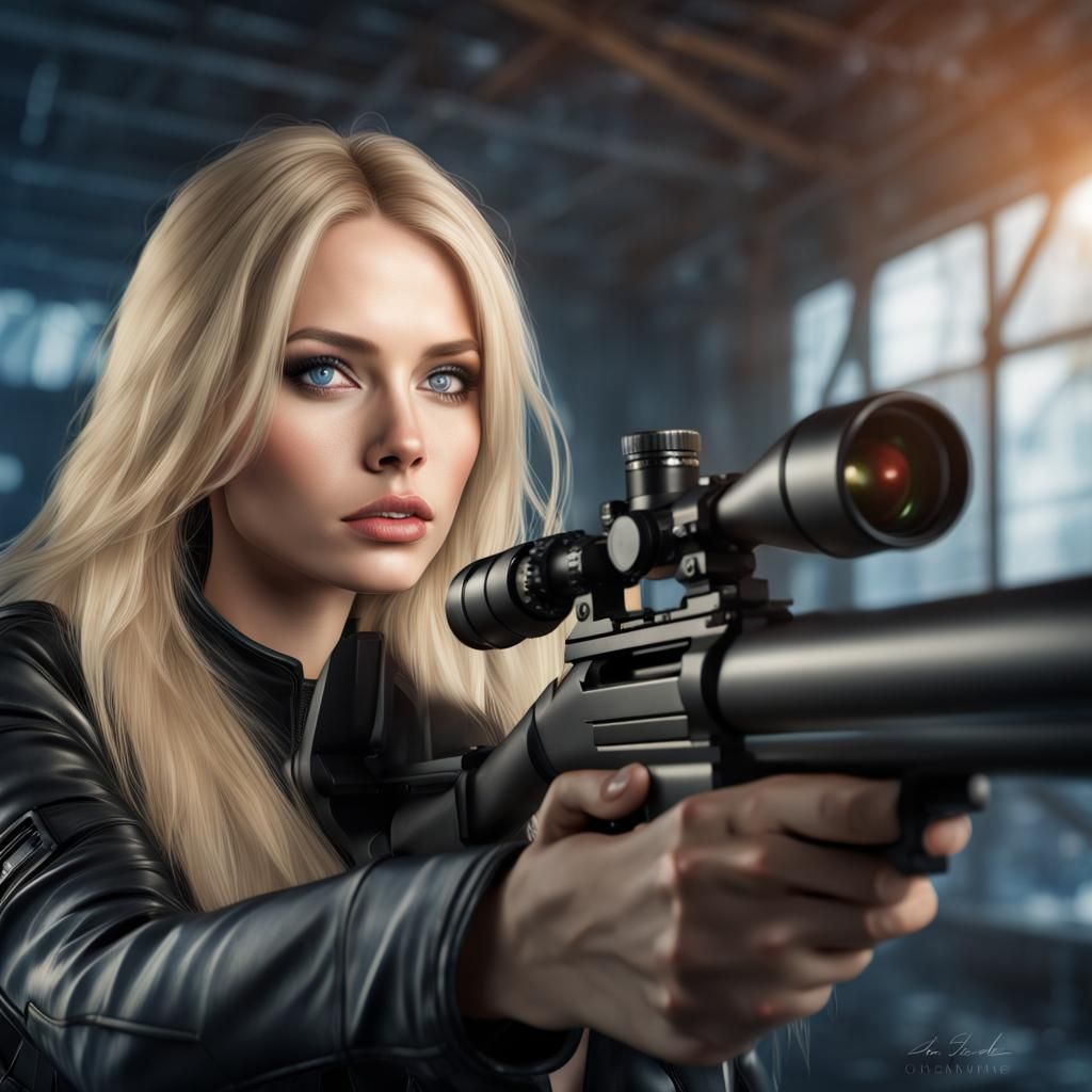 Woman in Crosshairs: Detailed Matte Painting