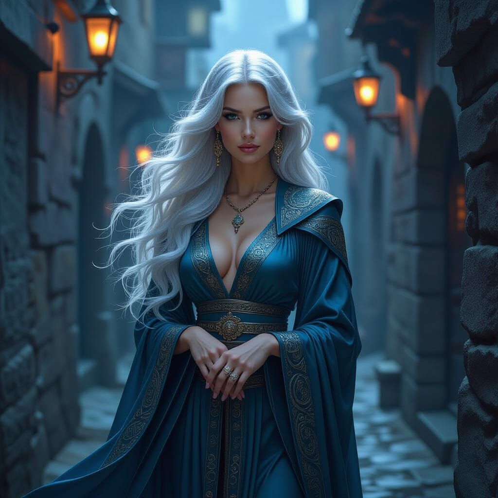 Silver-Haired Mage in Mystical Alley