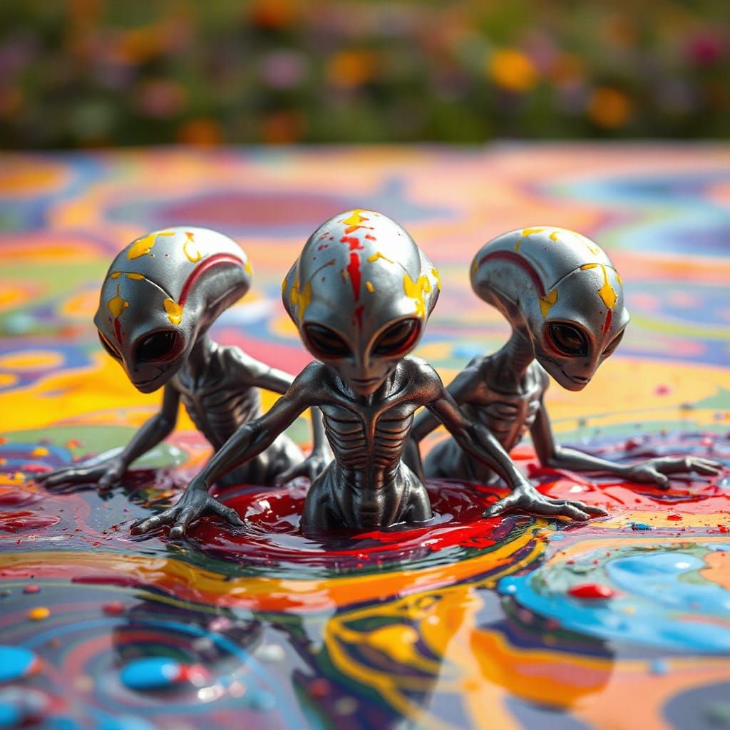 Alien Beings Emerge from Vibrant Paint Pool in Hyper-Detaile...