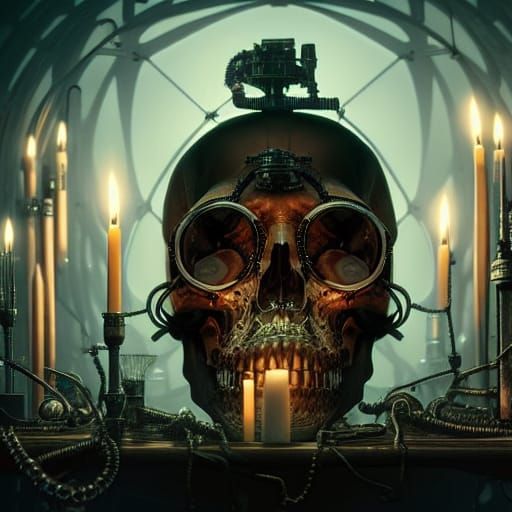 Cybernetic Servo-Skull in Gothic Steampunk Style