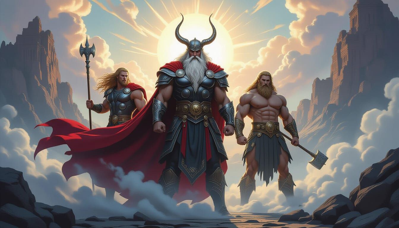 Odin and Zeus Unite: A Mythological Epic Mural