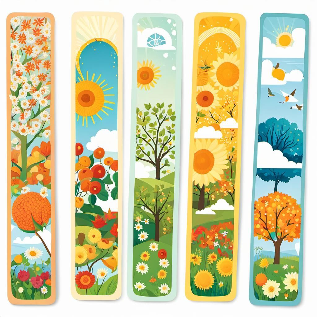 Four Season Bookmarks in Whimsical Illustration Style