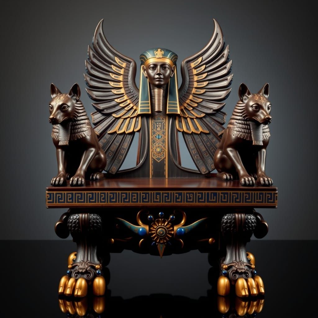 Ancient Egyptian Dais in Opulent Ebony Wood with Gilded Acce...