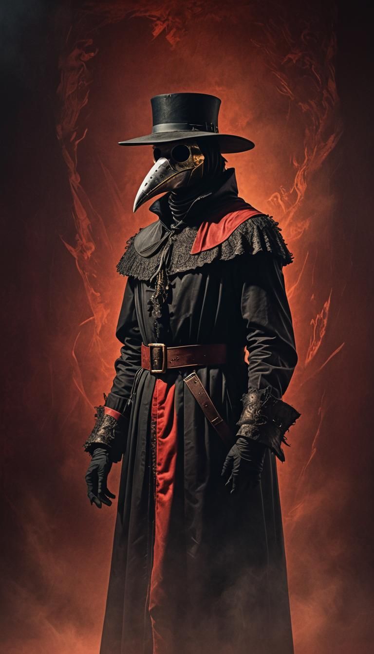 Dramatic Baroque Portrait of Plague Doctor in Red