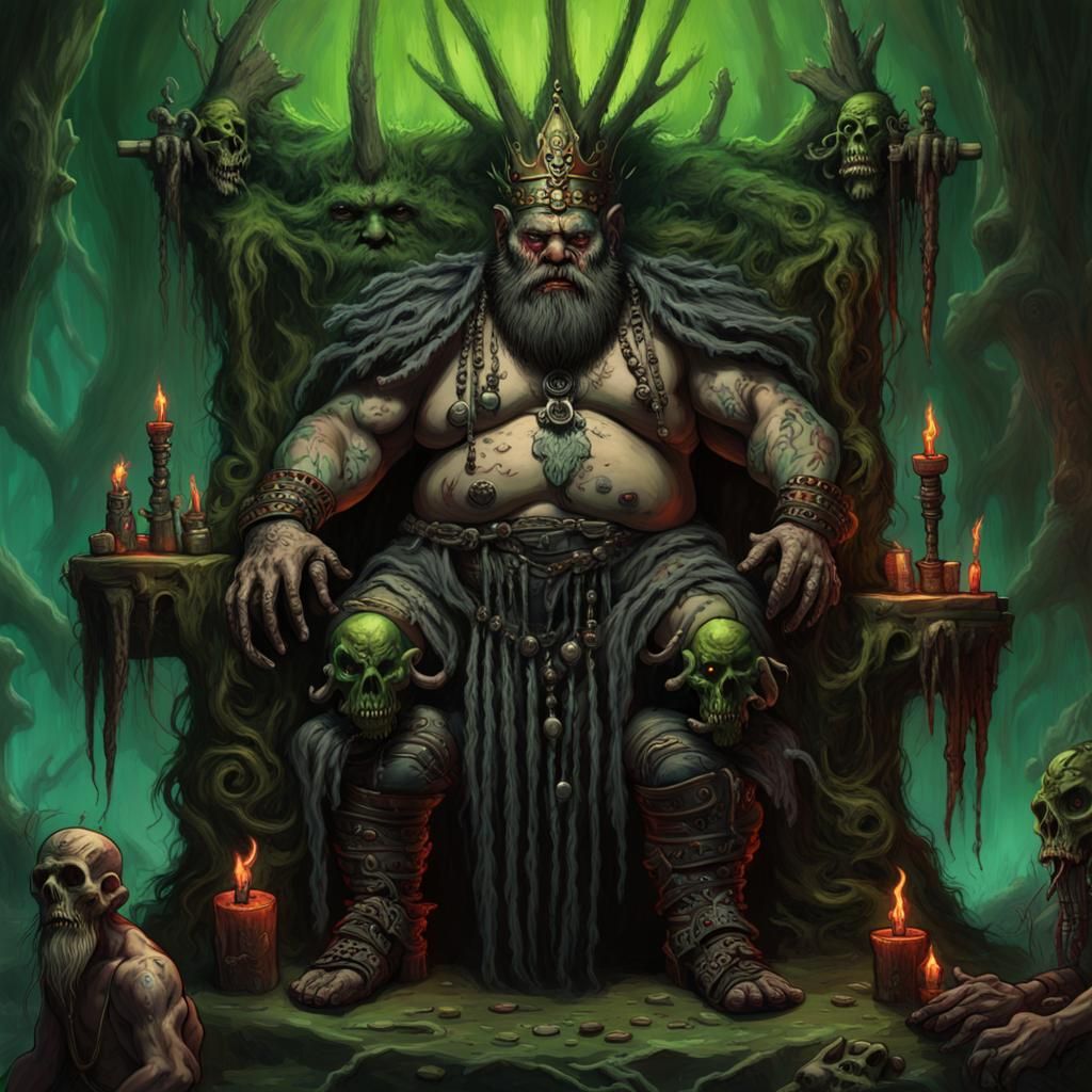 Voodoo Dwarf King on Bone Throne: Fantasy Art