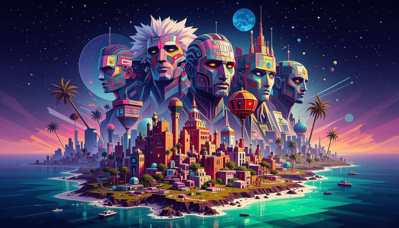 Surreal Cubist NFT Cityscape in Peru or Zambia