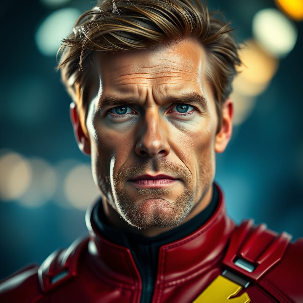 Realistic Sci-Fi Hero Flash Gordon Close-Up Portrait