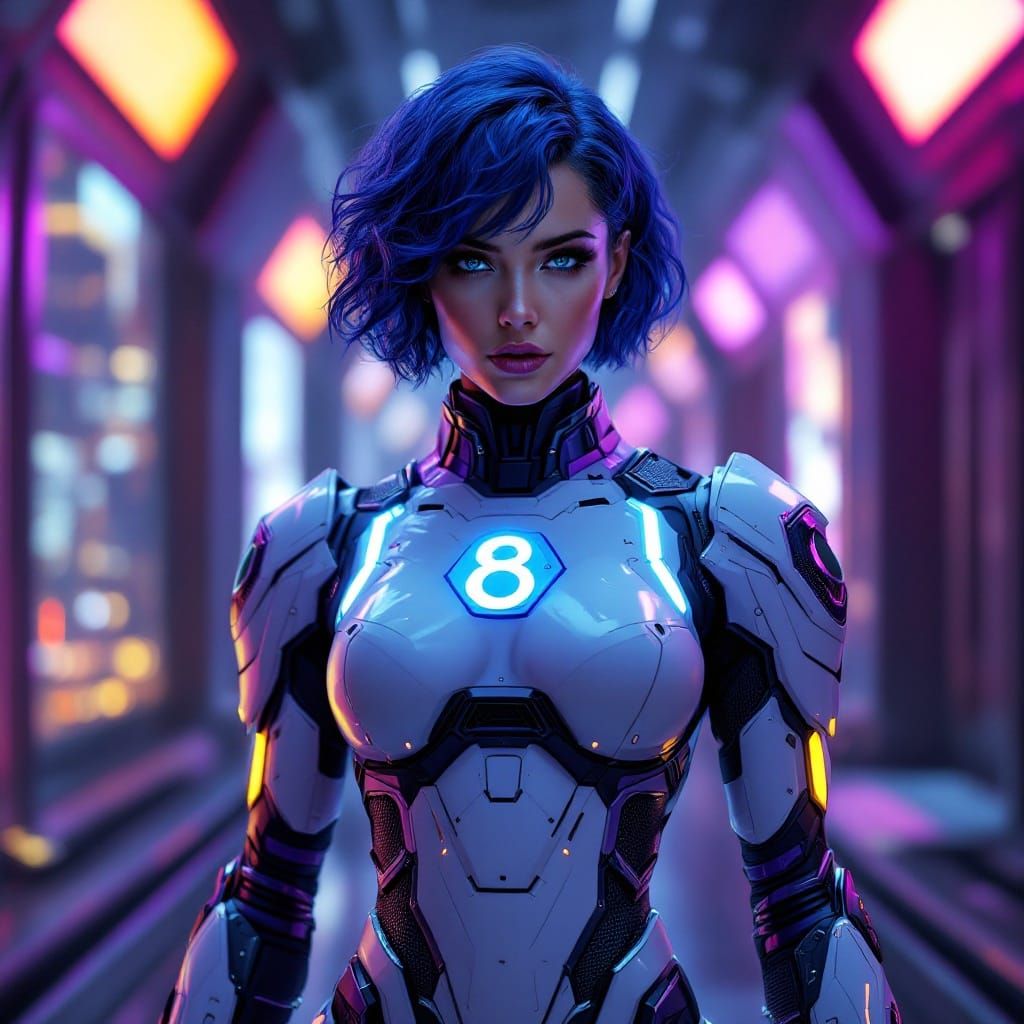 Cyberpunk Goth Superhero in Futuristic Exosuit