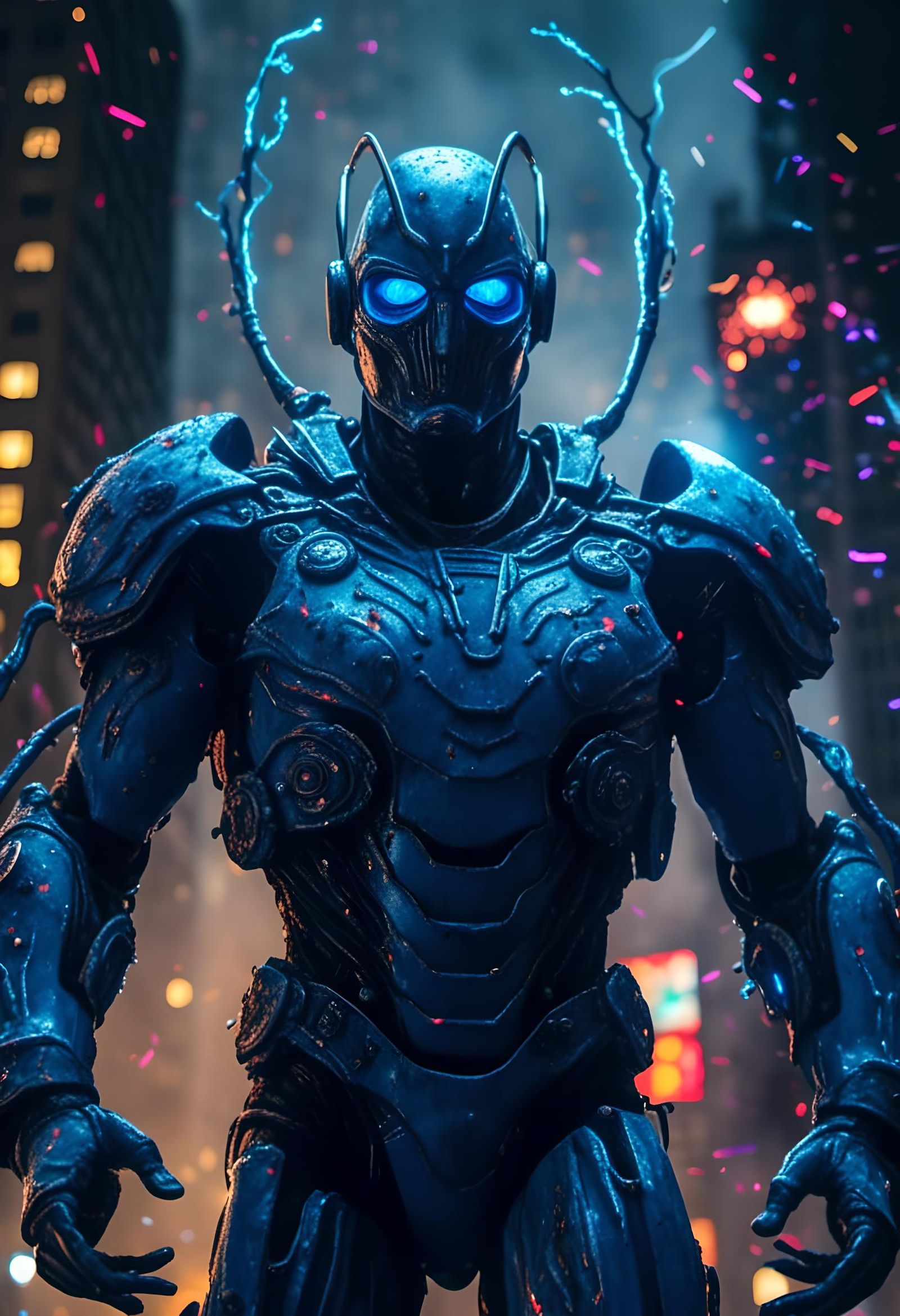 Hyper-Realistic Blue Beetle in Sapphire Exoskeleton