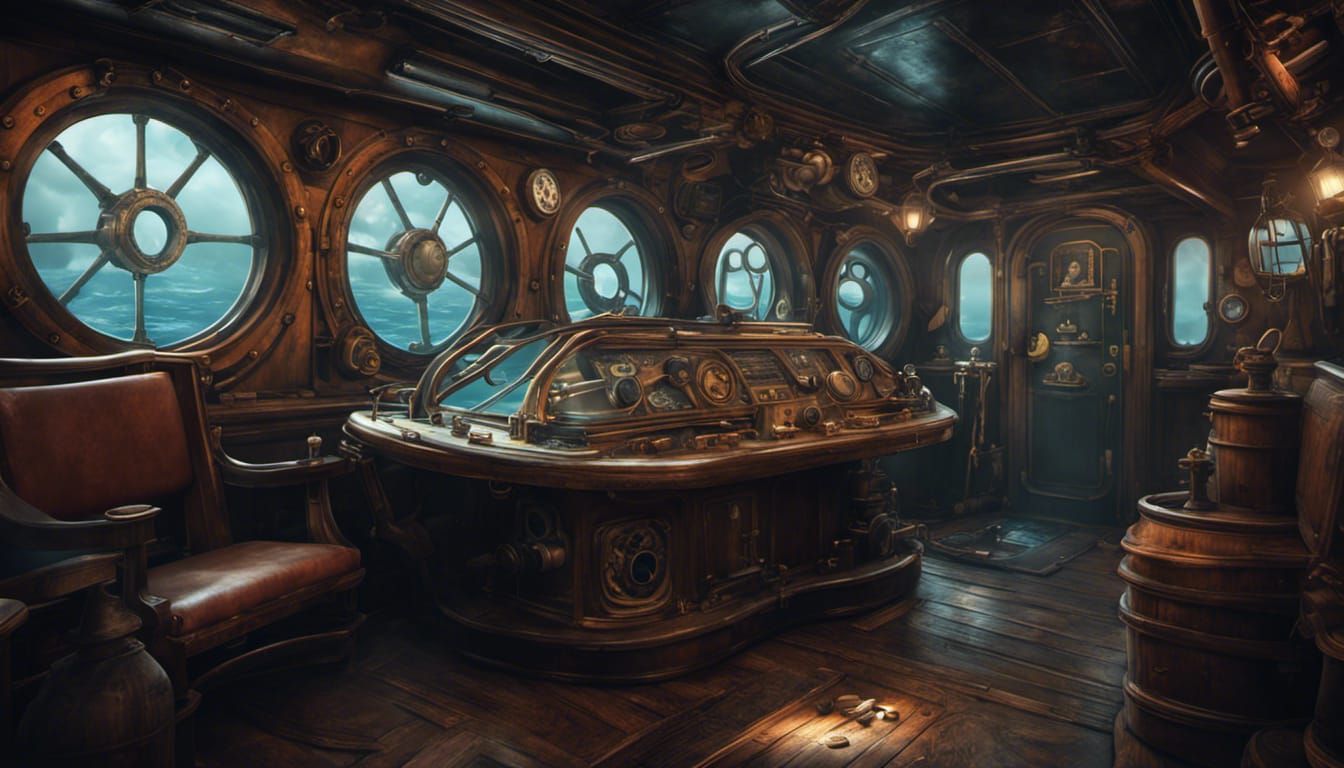 Victorian Submarine Wheelhouse Interior: Fantasy Concept Art