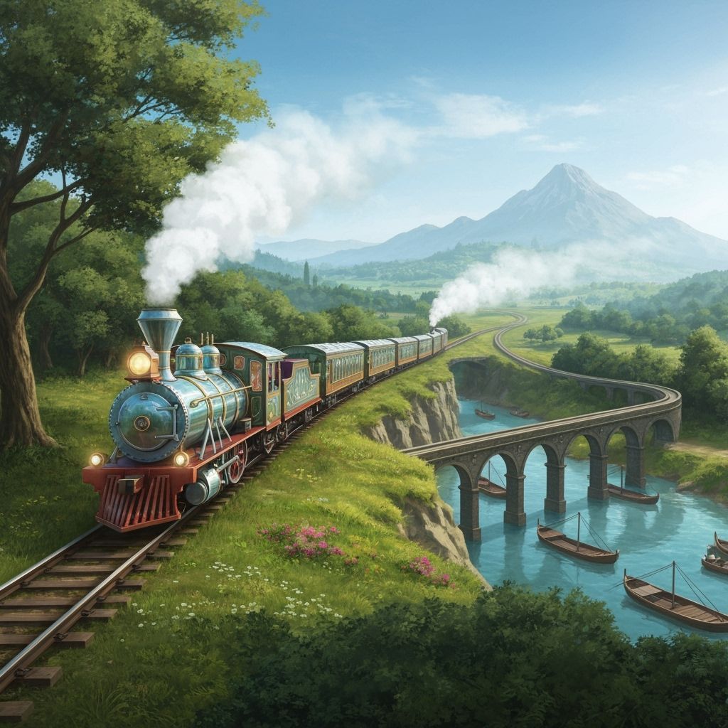 Art Nouveau Train Through Renaissance Landscape