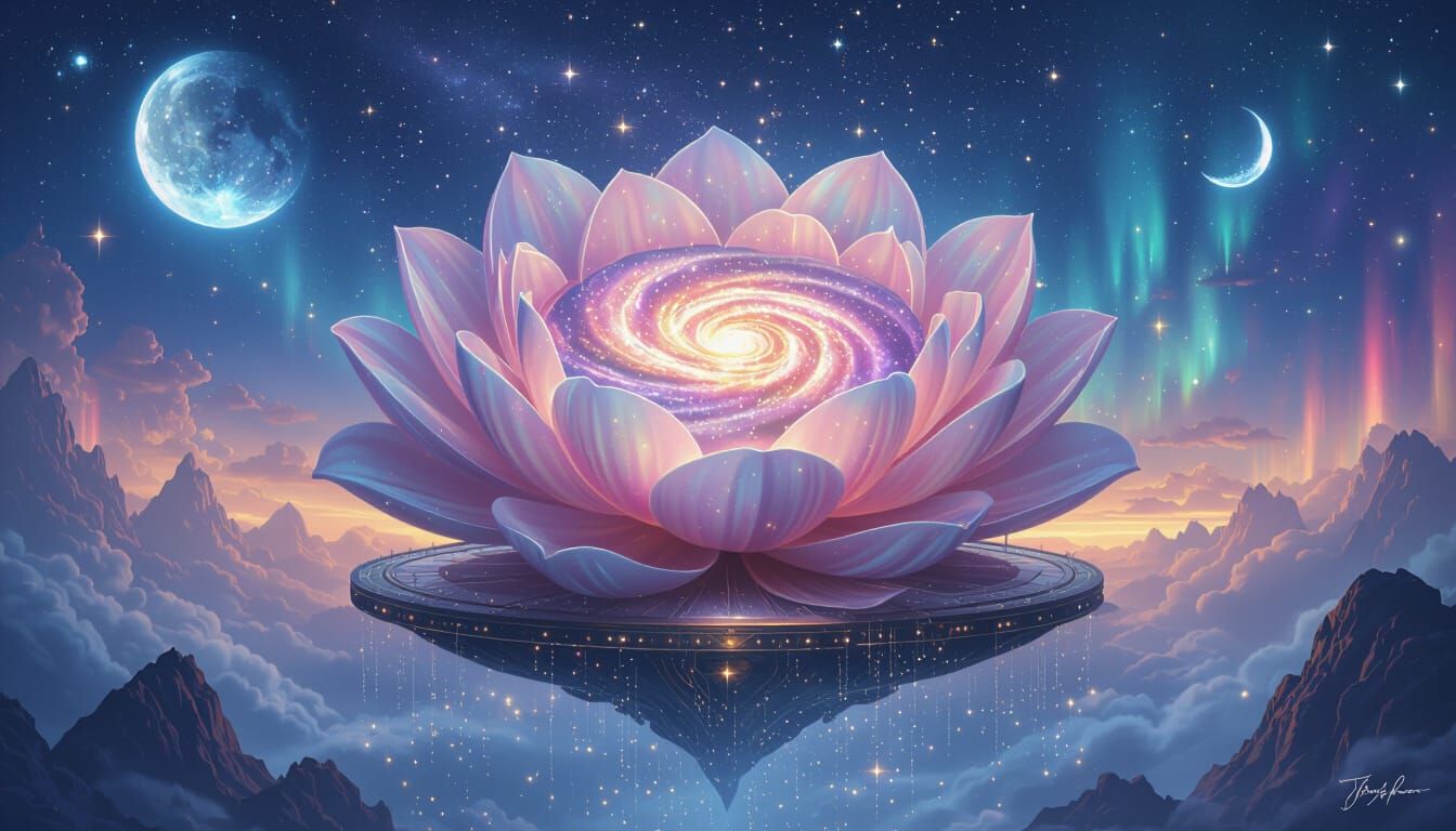 Cosmic Flower Portal with Galaxy Petals