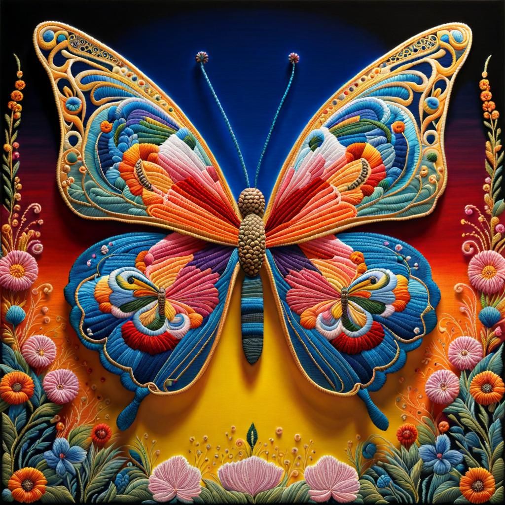 Embroidered Butterfly with Filigree, Abstract Art