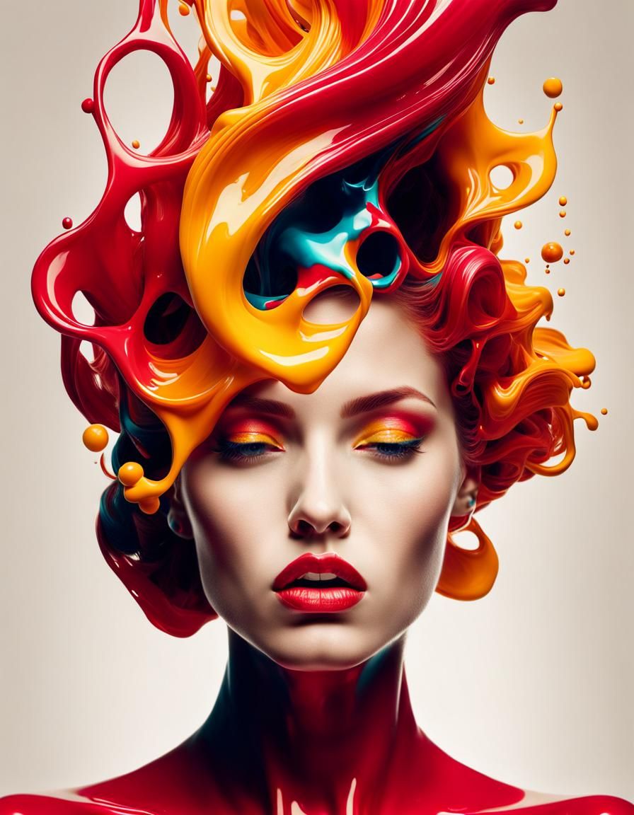 Liquid Paint Portrait of a Beautiful Girl