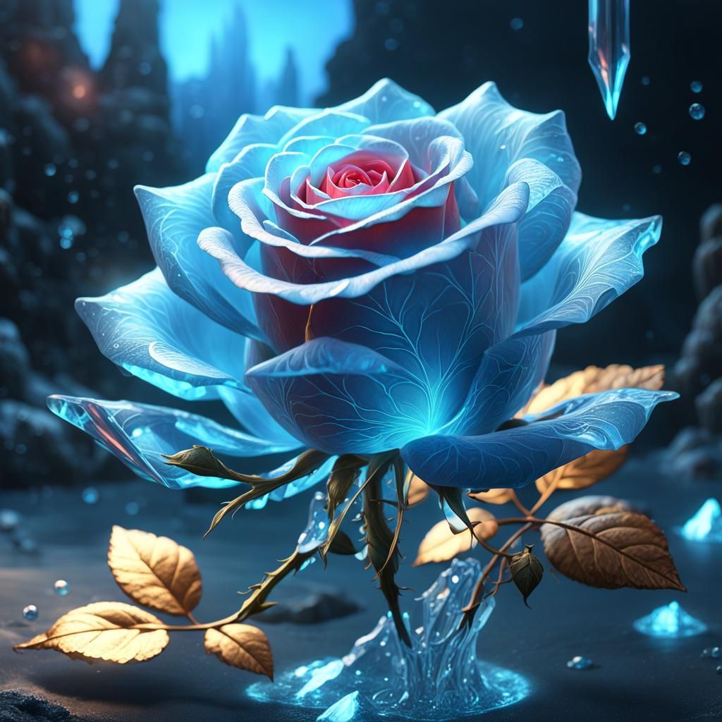 Glowing Crystal Rose in Pastel Blue: Matte Painting