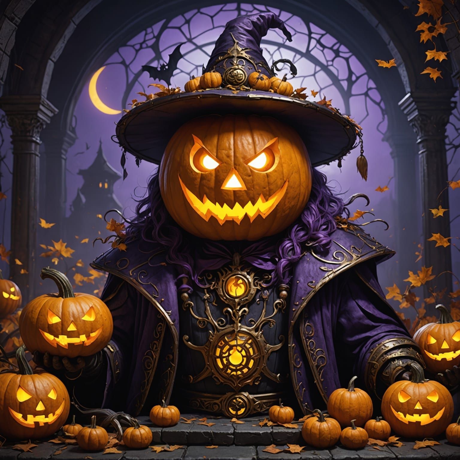 Demonic Pumpkinhead Halloween Concept Art in Dark Fantasy St...