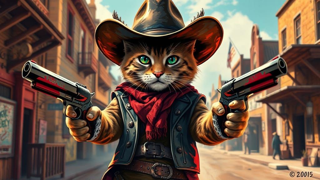 Cowboy Cat Gunslinger in Graffiti Art Style