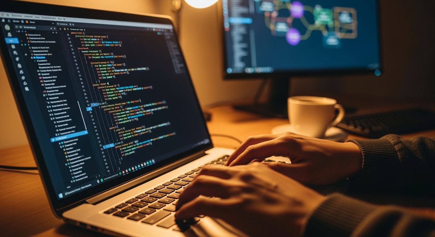 Close-Up of Hands Typing Code on Laptop