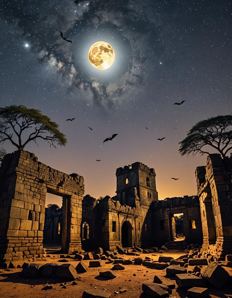 Bats Overrun Zimbabwe Ruins on a Bright Night