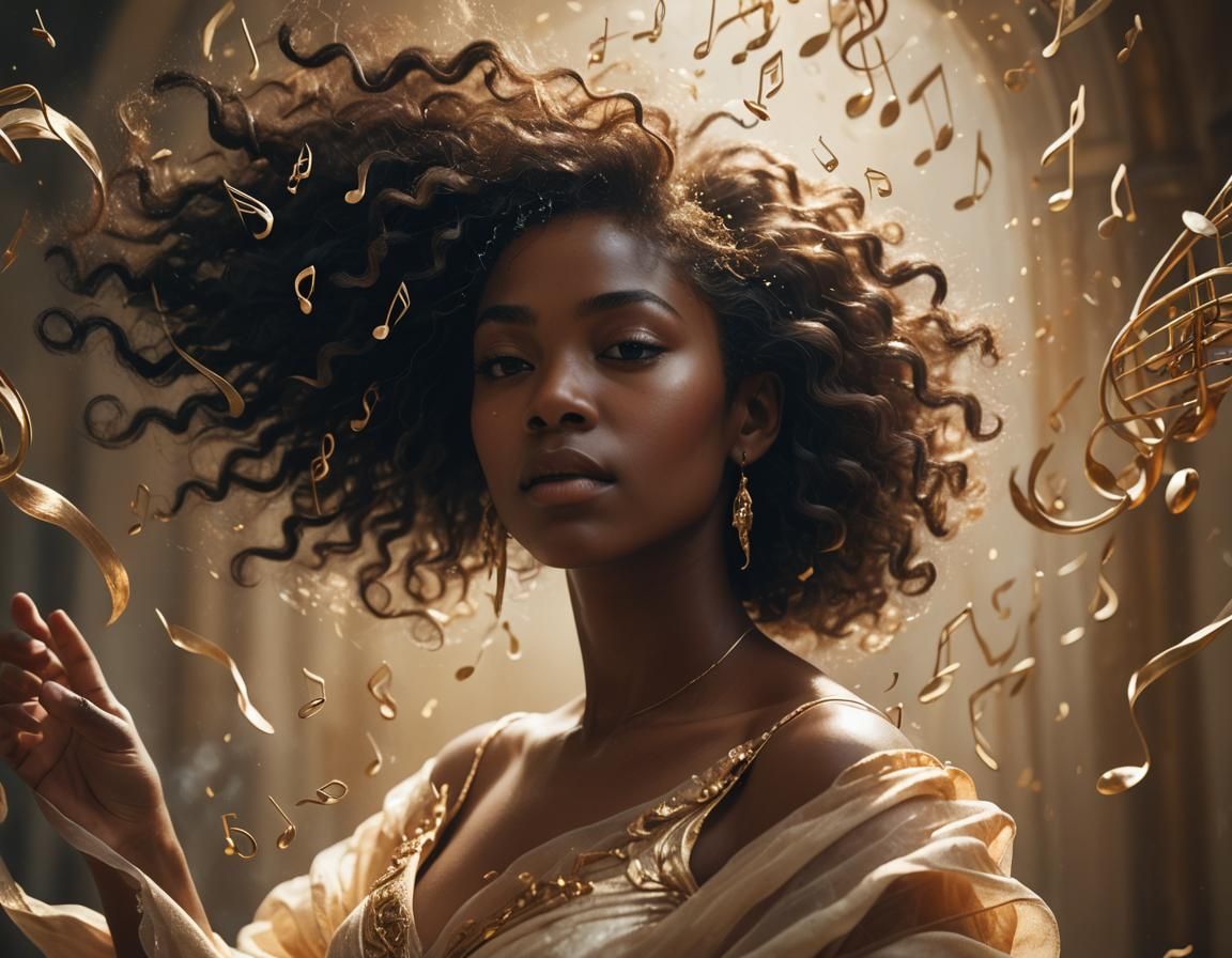 Ethereal Woman with Music Notes in Fragonard Style