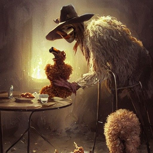 Sinister Scarecrow Feeding Poodle Biscuits