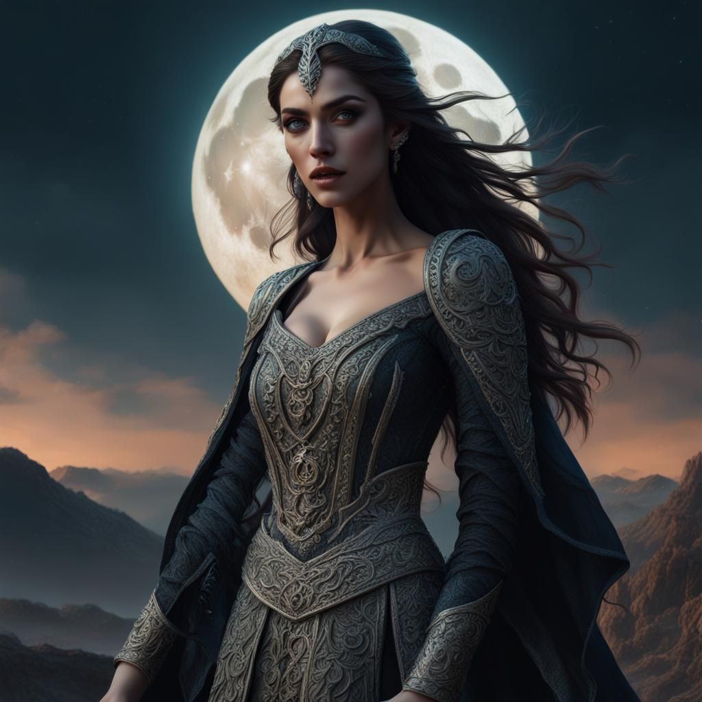 Sorceress Before the Moon: Fantasy Art Portrait