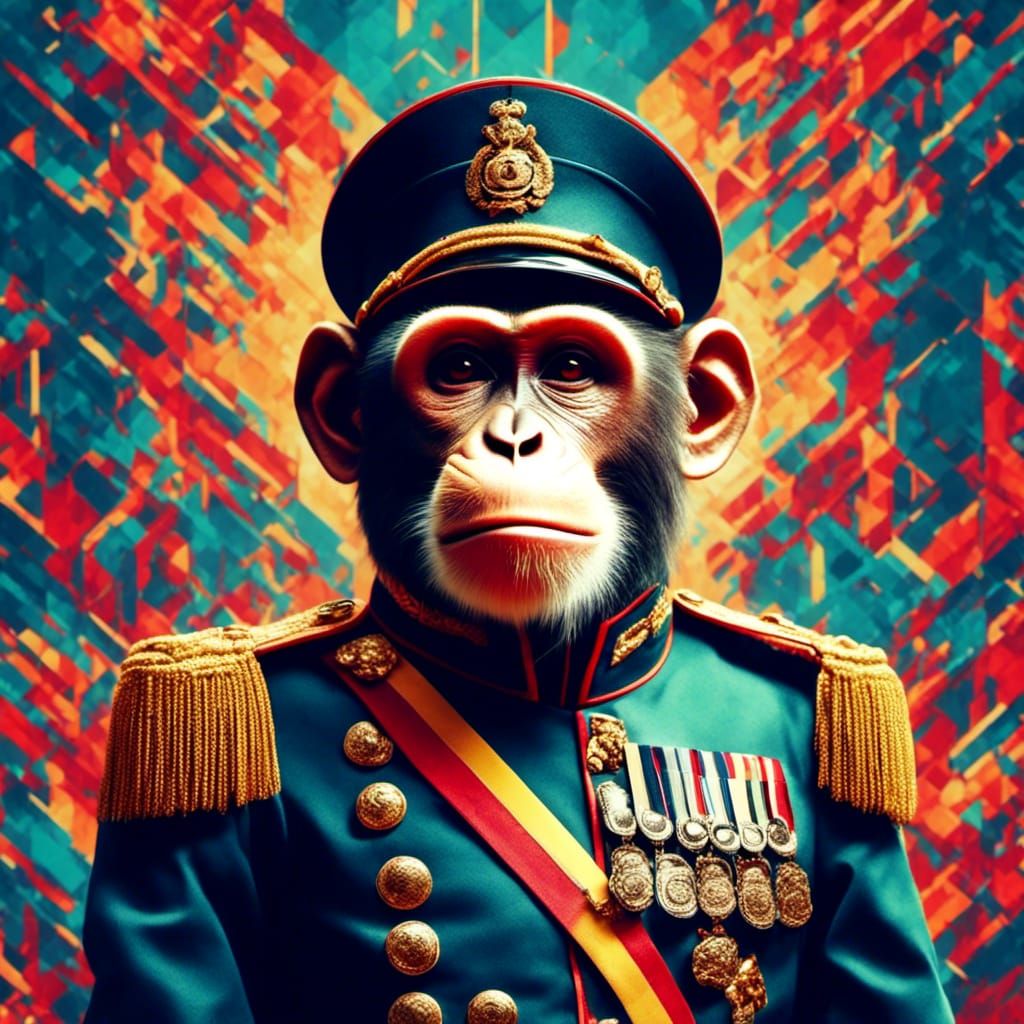 Monkey Officer in Military Uniform: Pop Art Print