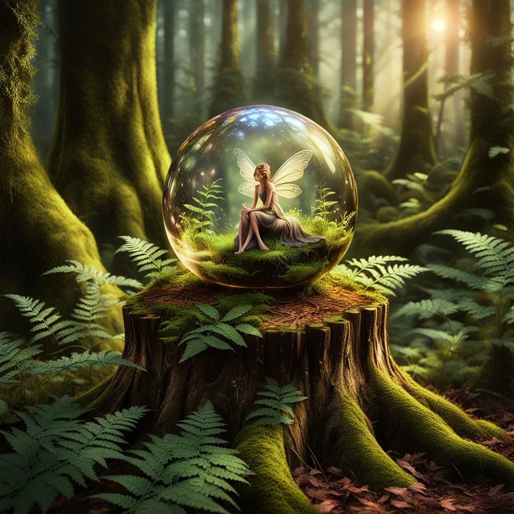 Enchanting Forest Fairy in Orb: Hyper-Realistic Digital Art
