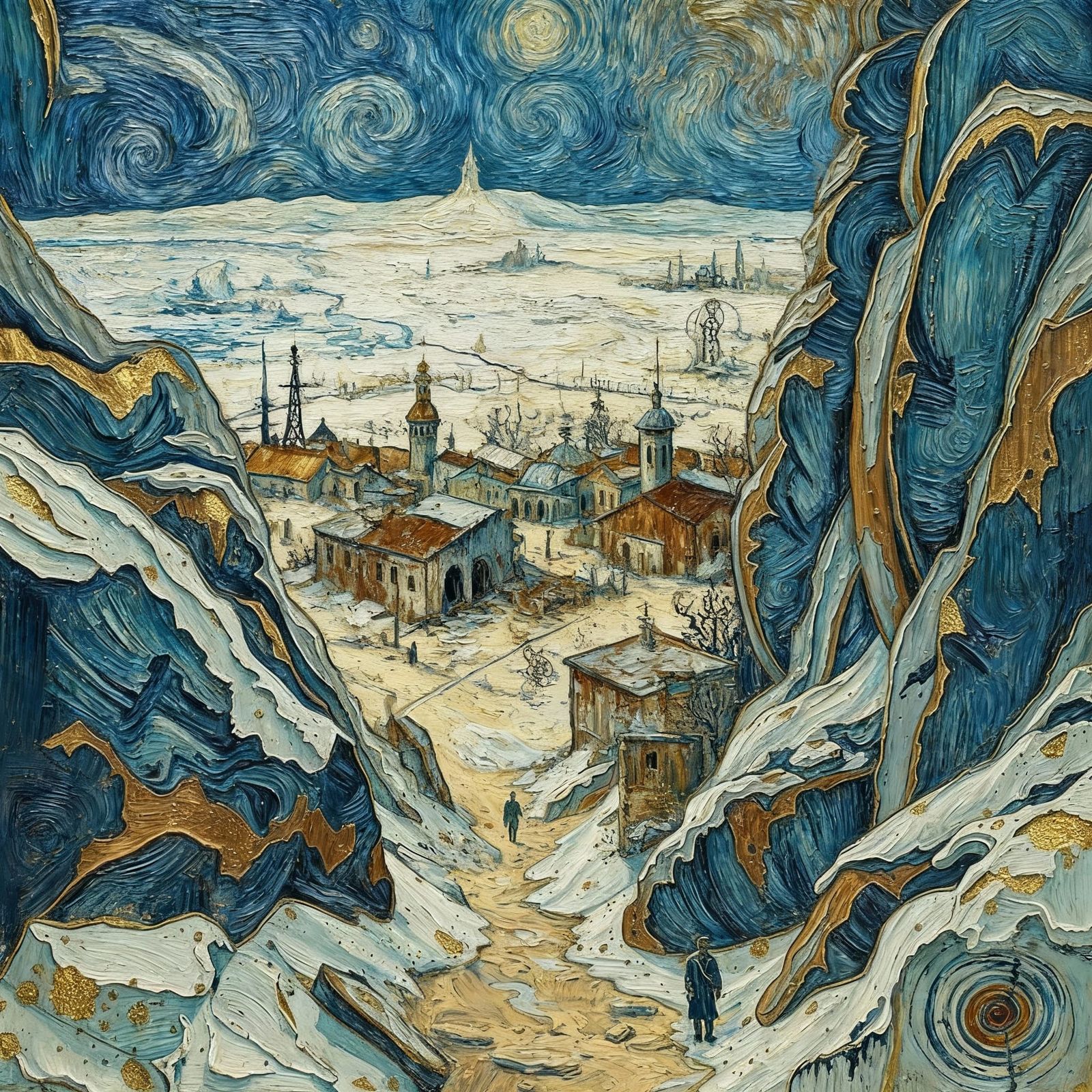 Forgotten City in Arctic Landscape as Impasto Oil Painting