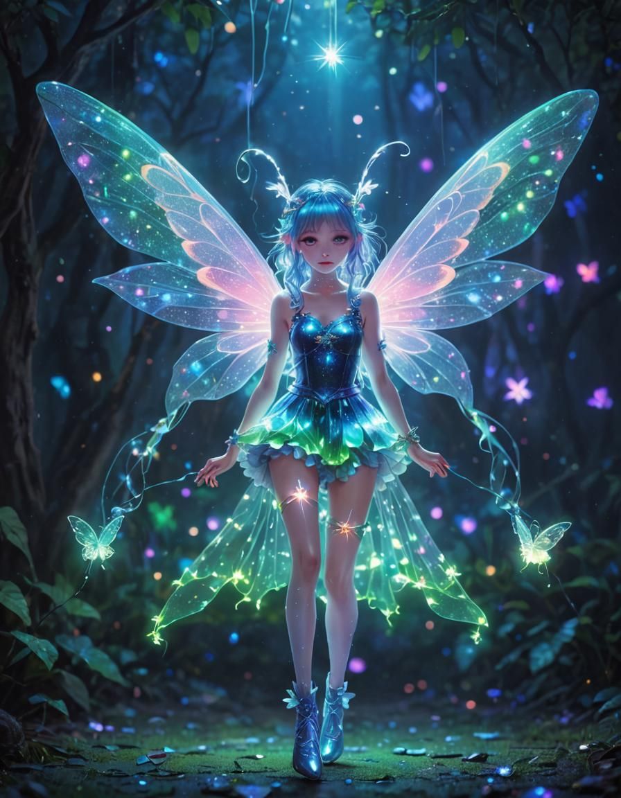 Adorable Psychedelic Fairy in Neon Light
