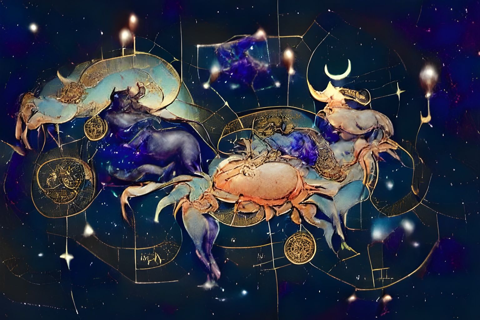 Celestial Zodiac Map: Cancer and Taurus Allegory