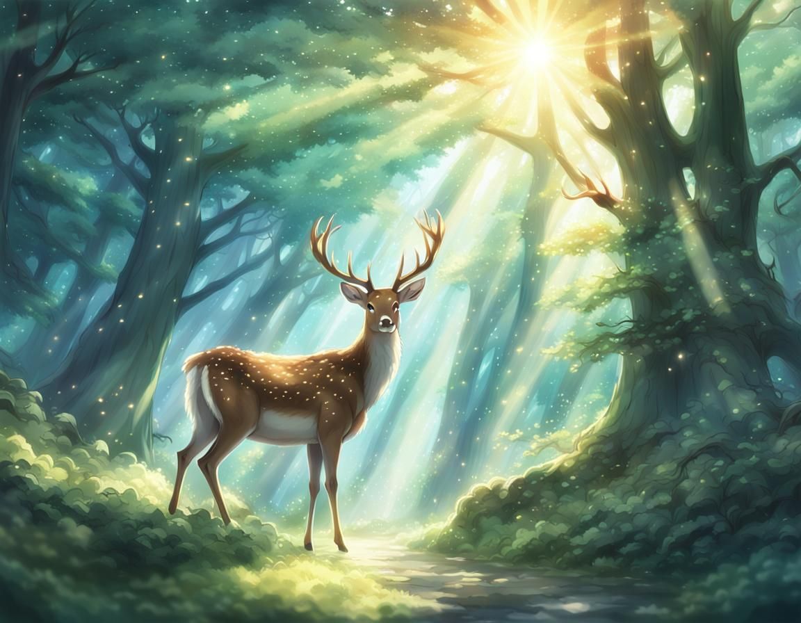Mystical Forest Deer in Anime Style