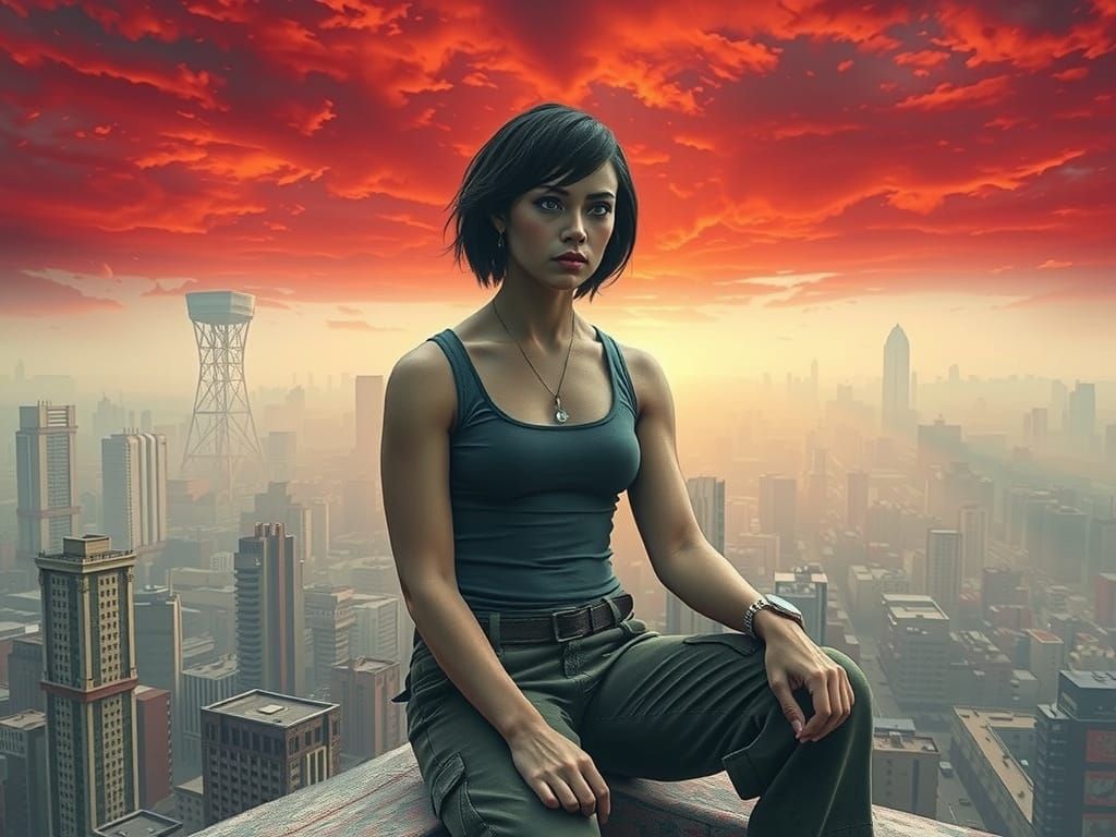 Cyberpunk Woman Lost in Dystopian Metropolis