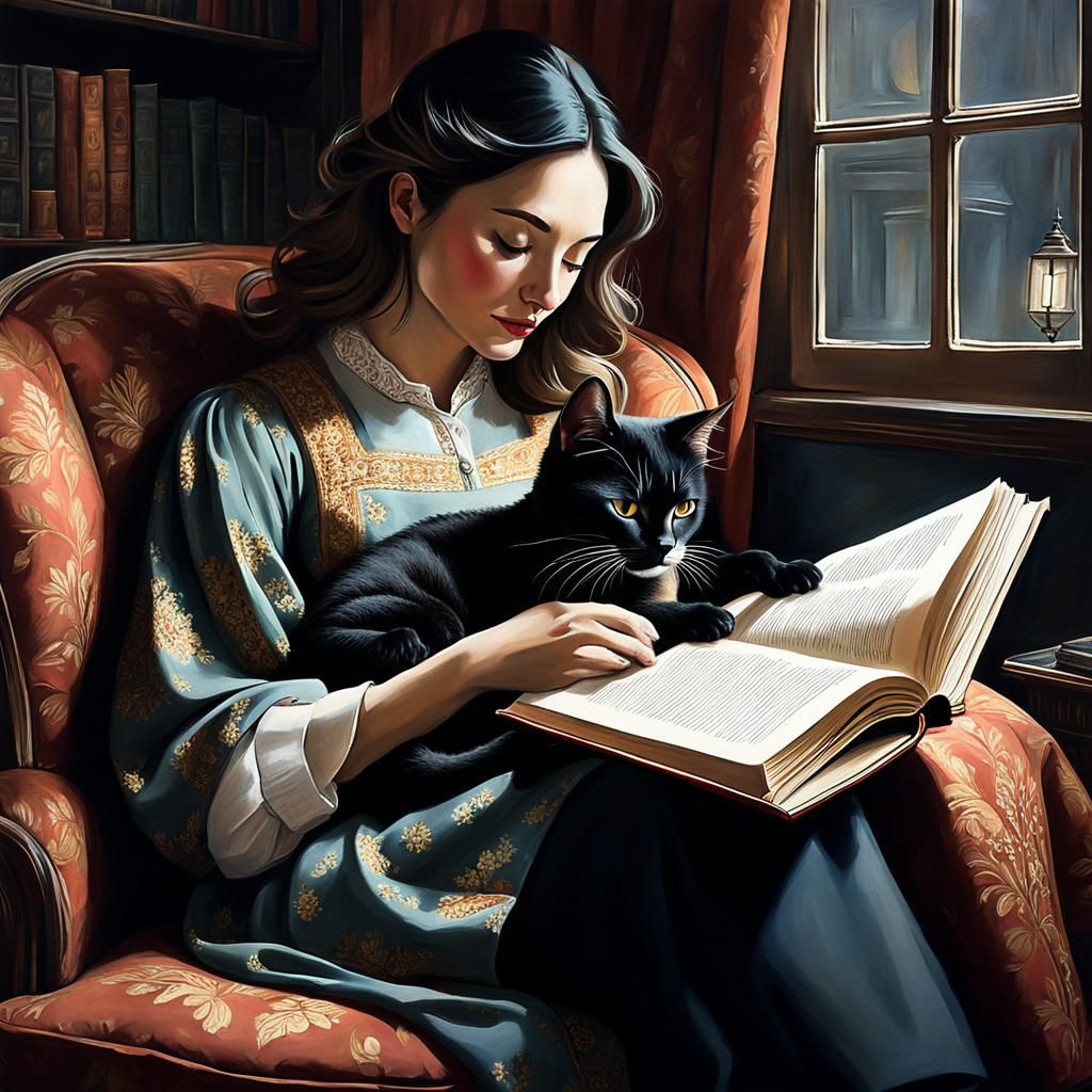 Reading a good book with my cat curled up in my lap