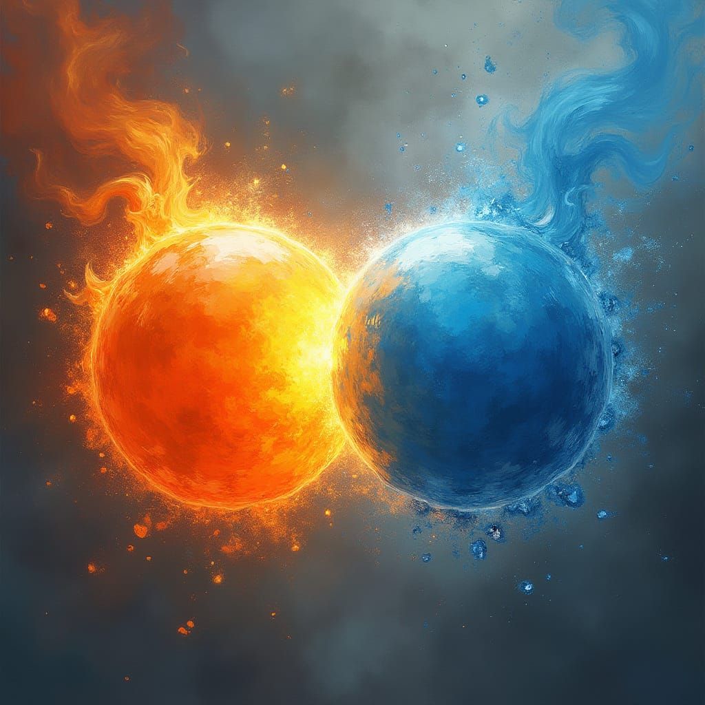 Fireball and Waterball Collision as Digital Concept Art