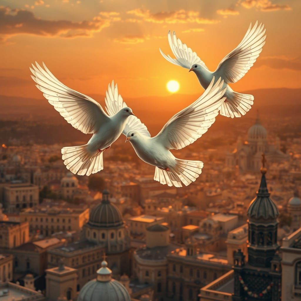 Serenely Soaring Christian Doves in Renaissance Baroque Styl...